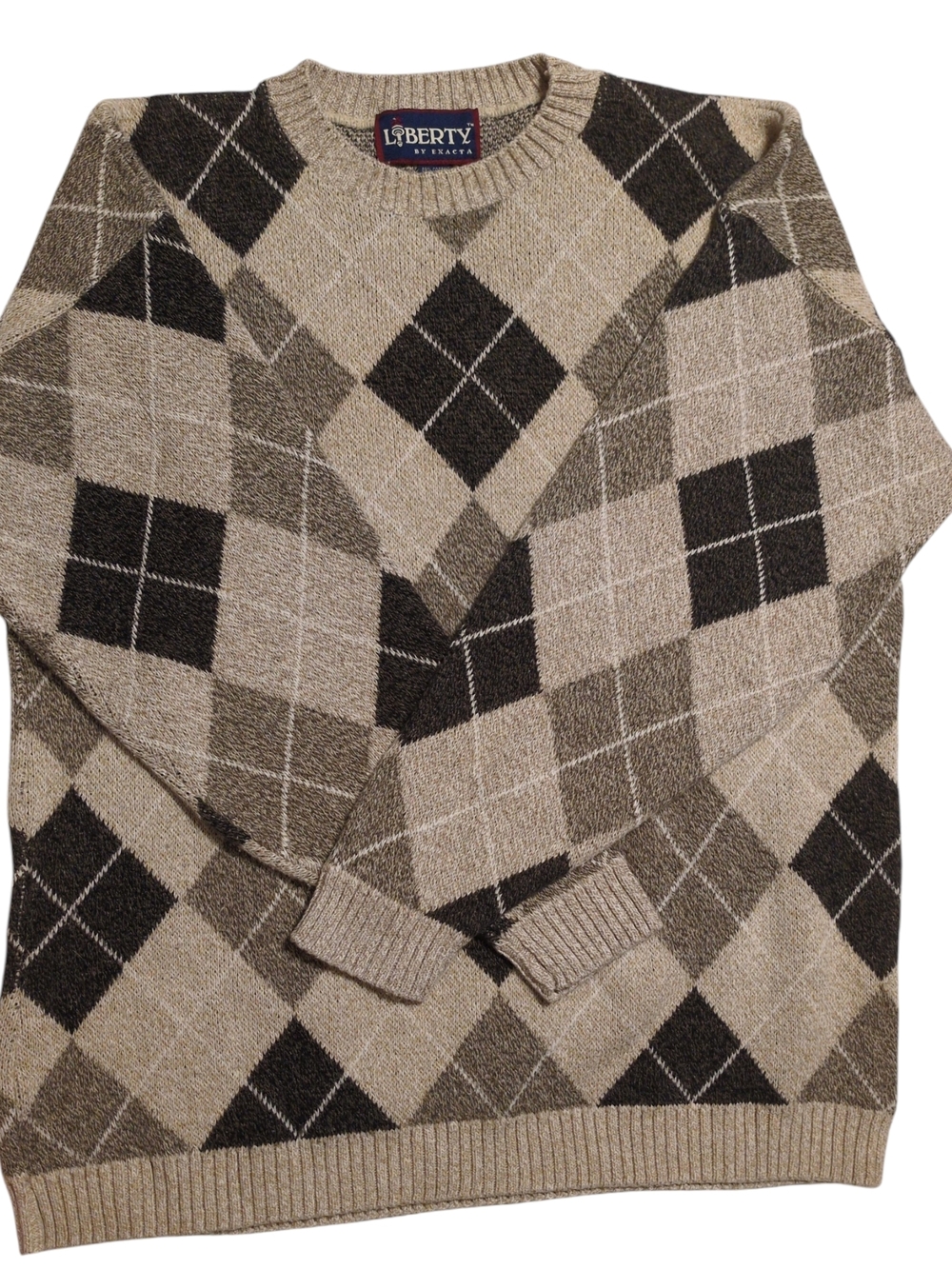 Liberty by Exacta Men's Argyle Knit Pullover Sweater Beige Black XXL